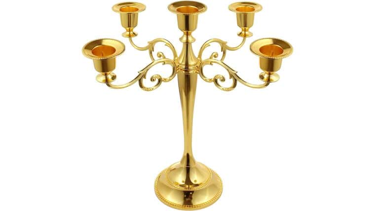 5-Candle Metal Candelabra 10.2 Inch Tall Candlestick Candle Holders for Home Decor Wedding Christmas Church Halloween Party, Gold | Rental