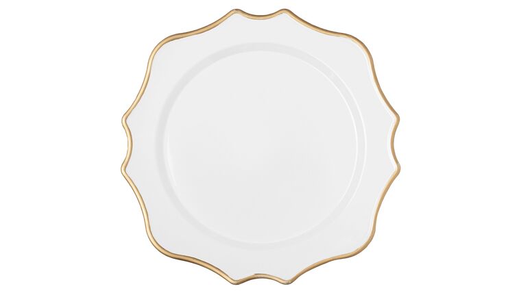 Lotus Scalloped Acrylic Charger Plate – White/Gold Trimmed | Rental