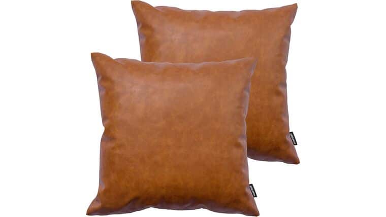 Faux Leather Throw Pillow, 20 x 20 inch - Cognac Brown | Rental