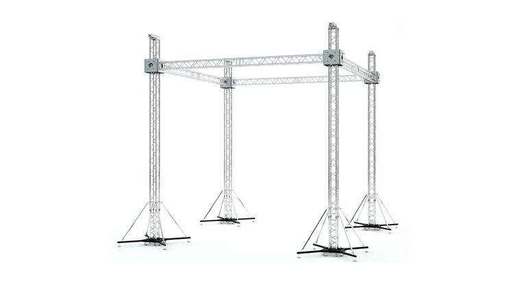 F34 Stage Roofing Truss System with Ground Support and Chain Hoists – 20x20x23 Ft. | Rental
