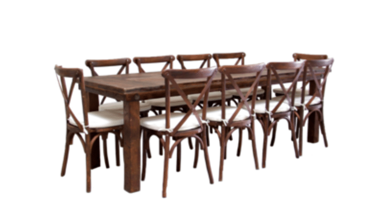 Package - 1 Mahogany Farm Table With 10 Cross-Back Chairs Package | Rental