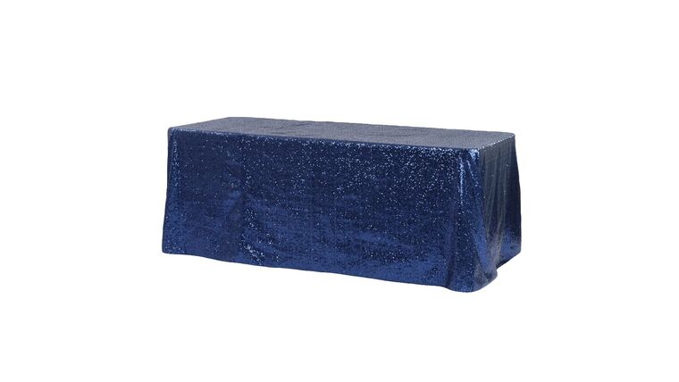 90″ x 132″ Navy Blue Sequin Tablecloth | Rental