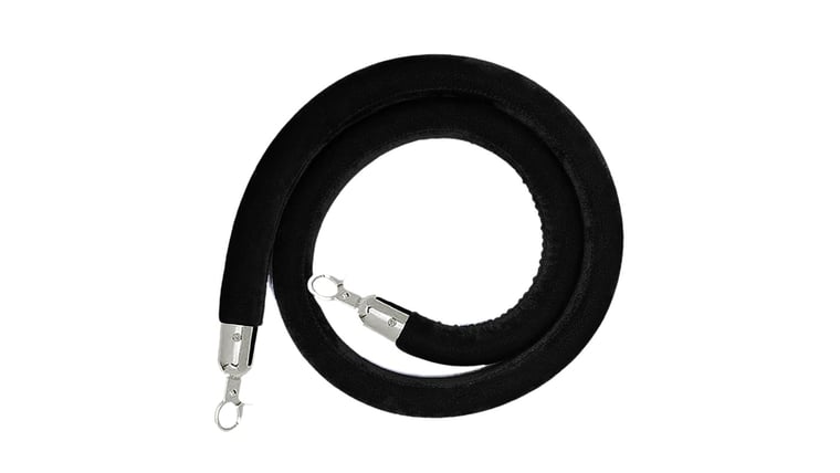 8′ Black Velour Stanchion Rope w/Chrome Ends | Rental