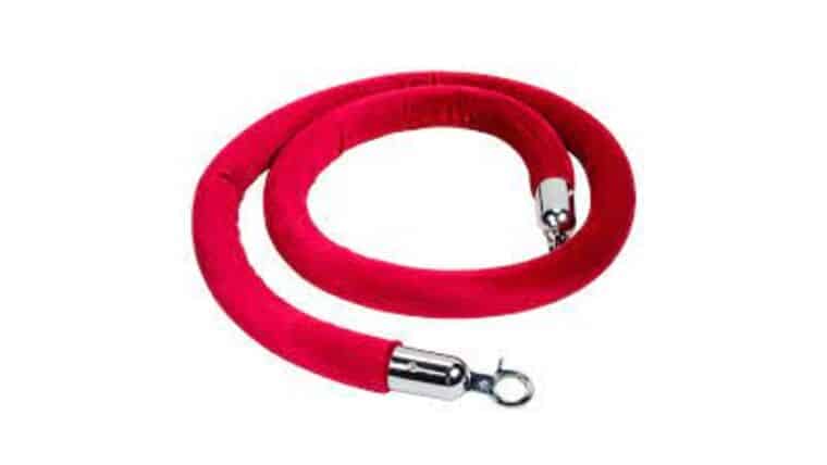 10′ Red Velour Stanchion Rope With Black Snap Clasp | Rental 10′ Red Velour Stanchion Rope With Black Snap Clasp | Rental