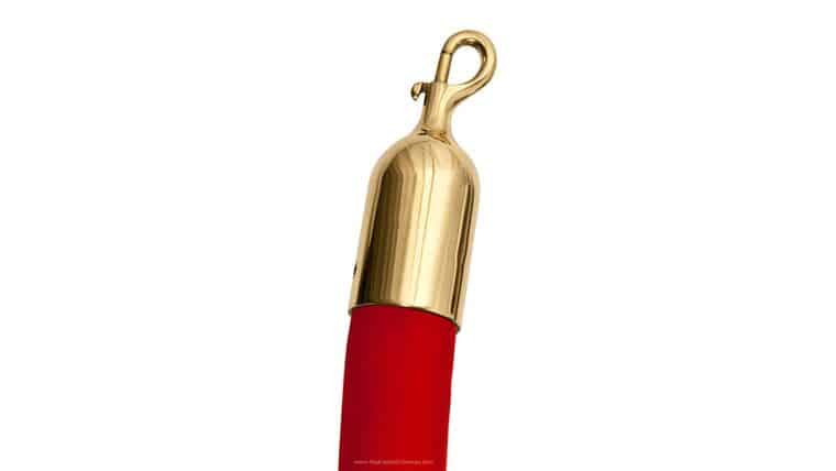 8′ Red Velour Stanchion Rope With Polished Brass Snap Clasp | Rental