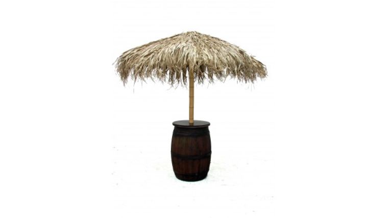 Round – Wine Barrel With Tiki Thatch Umbrella | Rental
