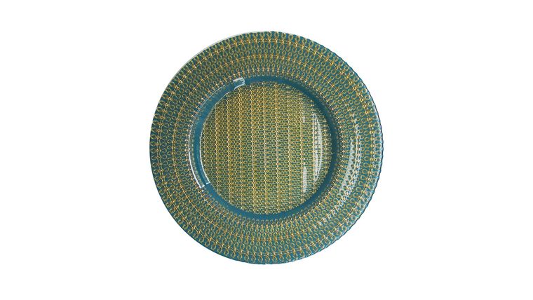 Glass Charger Plate – Aqua/Gold | Rental Glass Charger Plate – Aqua/Gold | Rental
