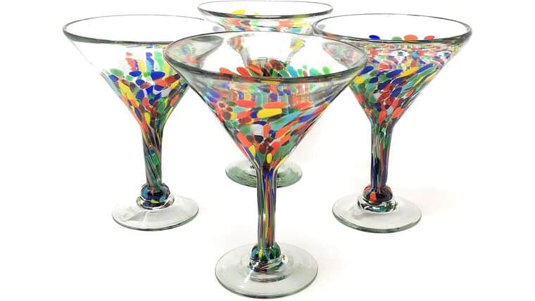 Margarita Glass – Mexican Hand Blown Glass – Hand Blown Modern Margarita Glasses – Confetti Carmen (12 oz) | Rental