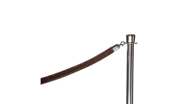 6′ Brown Polyester Velour Stanchion Rope w/Chrome Snap Hook End | Rental