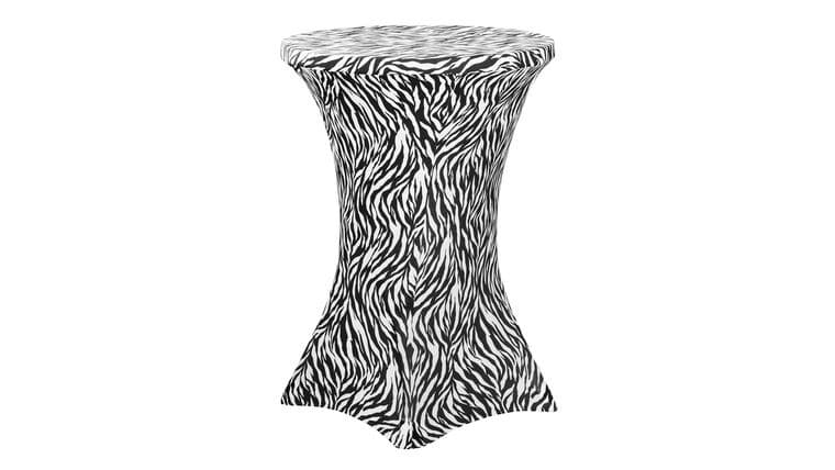 Spandex | Zebra – Black & White | 30″ Round Cocktail Table Cover | Rental