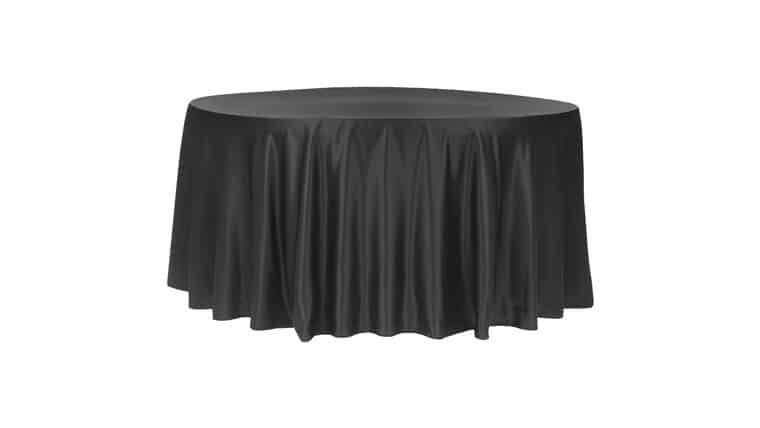 Lamour Satin 120″ Round Tablecloth – Black | Rental Lamour Satin 120″ Round Tablecloth – Black | Rental