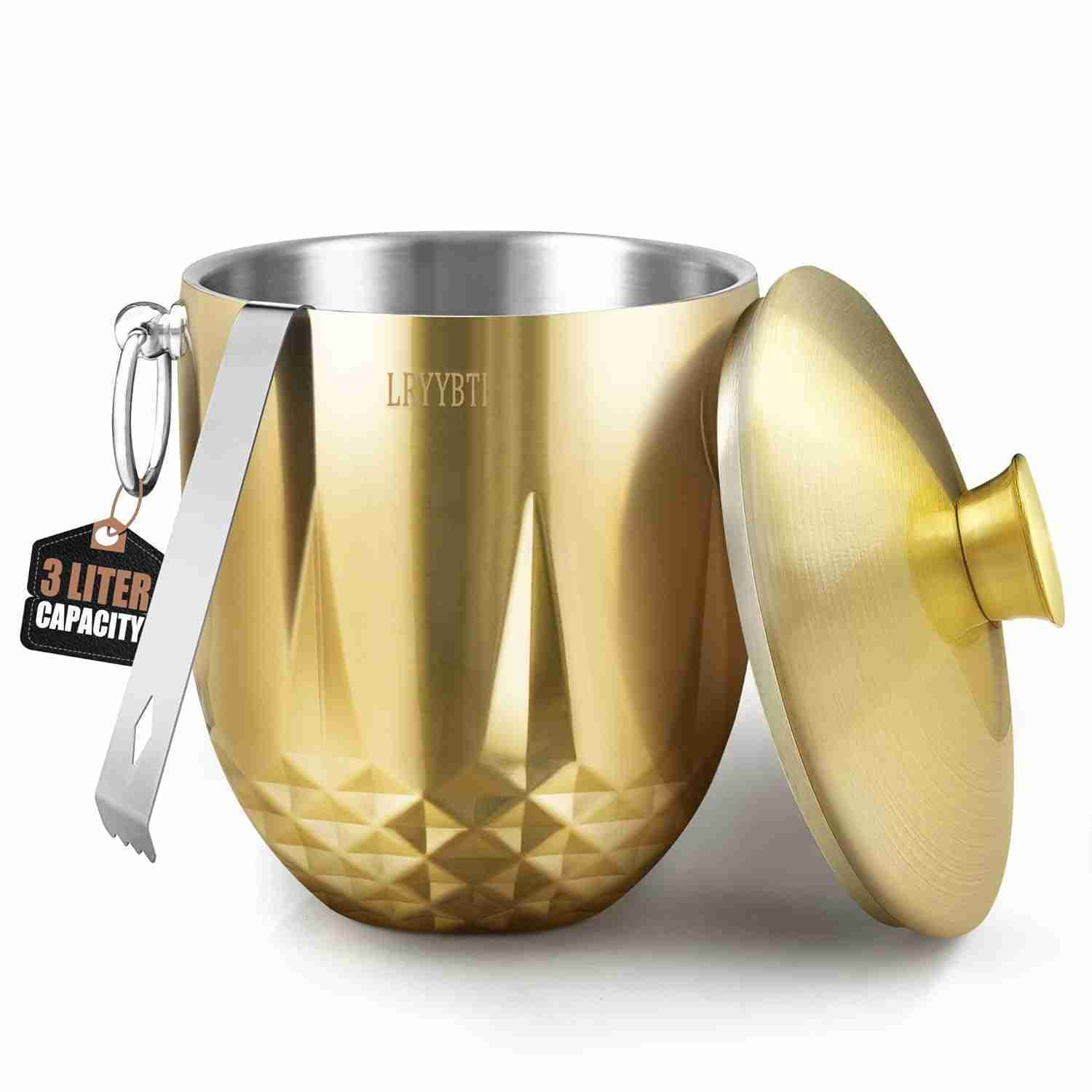 Ice Buckets for Parties with Lid,Tongs and Strainer (3L/Gold) Double Wall Stainless Steel Ice Bucket Keeps Frozen Longer,Ideal Perfect for Parties, Cocktail bar, Chilling Wine,… | Rental