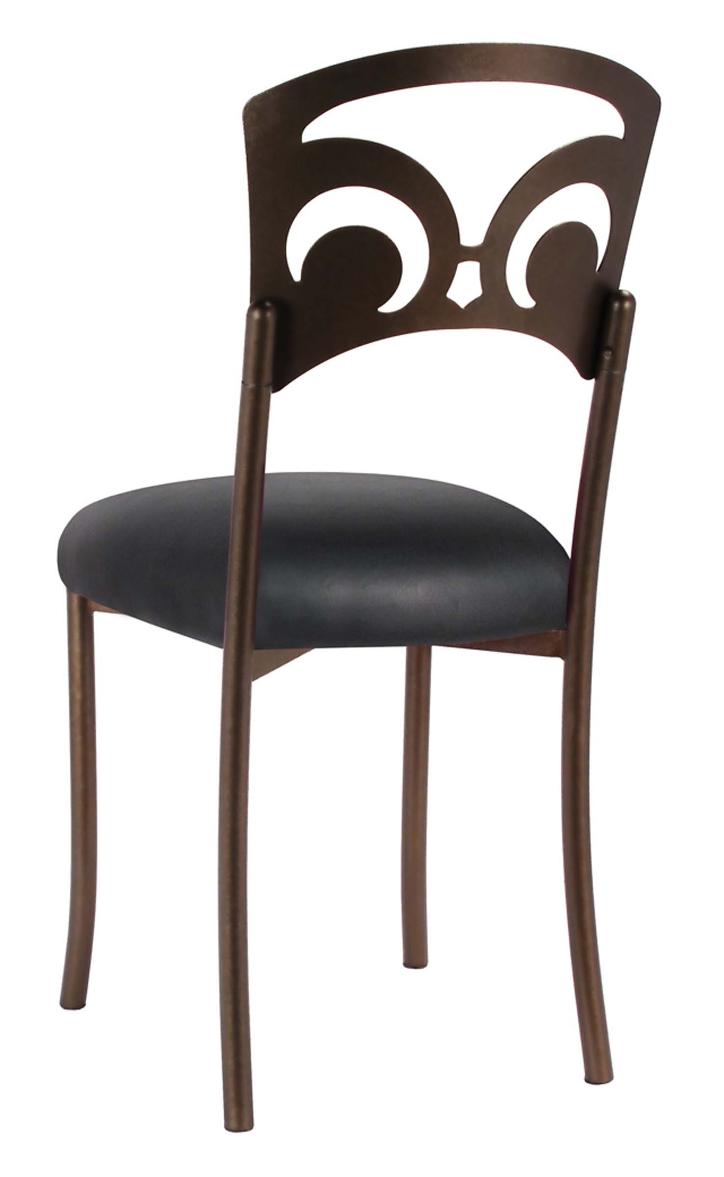 Bronze Fleur de Lis with Black Leatherette Cushion – Chameleon Chair Collection | Rental