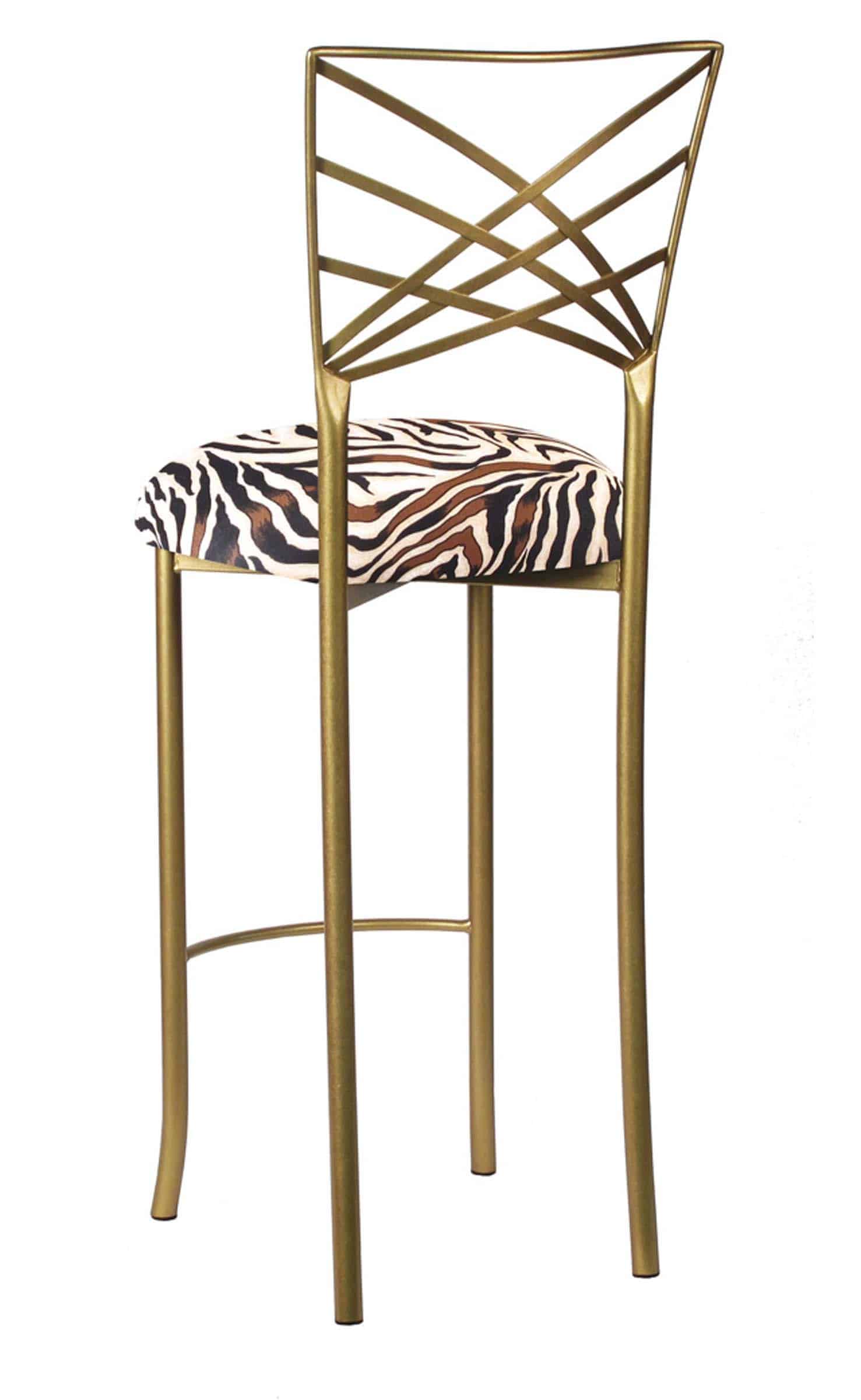 Gold Fanfare Barstool with Zebra Stretch Knit Cushion – Chameleon Chair Collection | Rental