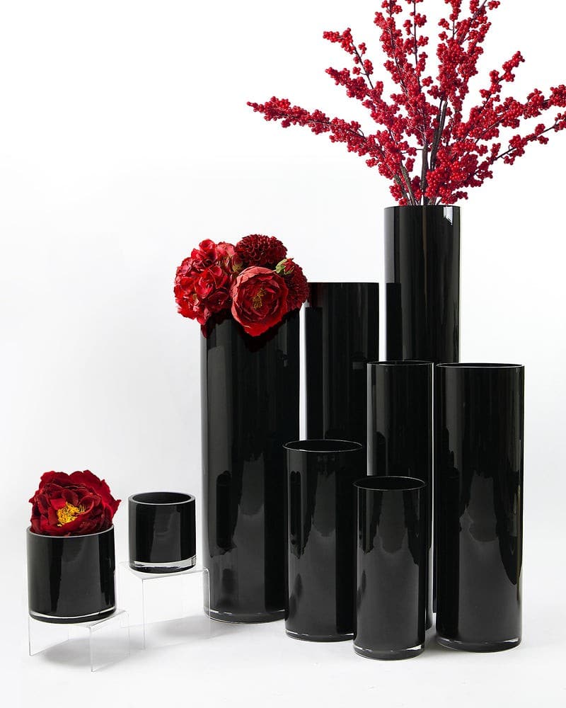 Premium Layered Black Glass Cylinder Vase | Rental