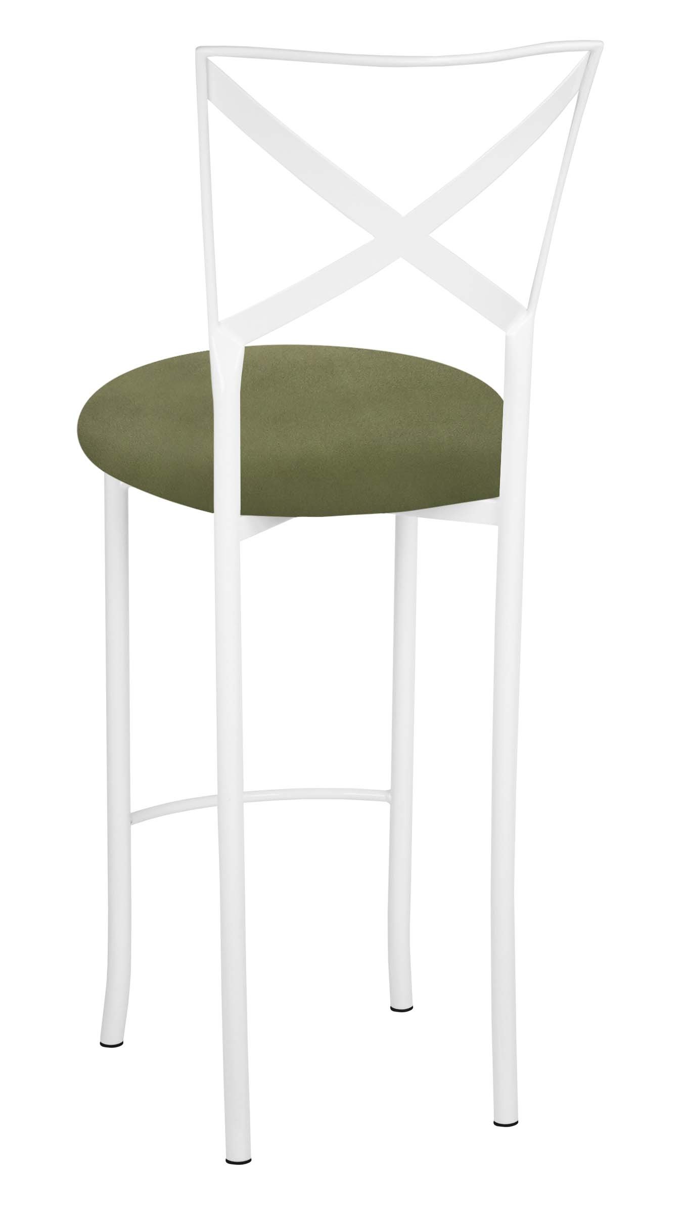 Simply X White Barstool with Sage Suede Cushion – Chameleon Chair Collection | Rental