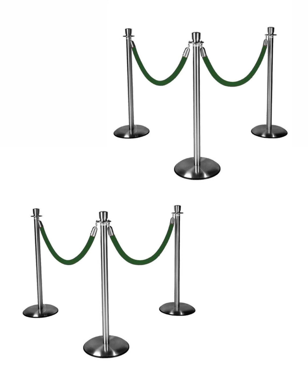 Silver Stanchions w/ Forest Green Ropes | Rental Silver Stanchions w/ Forest Green Ropes | Rental