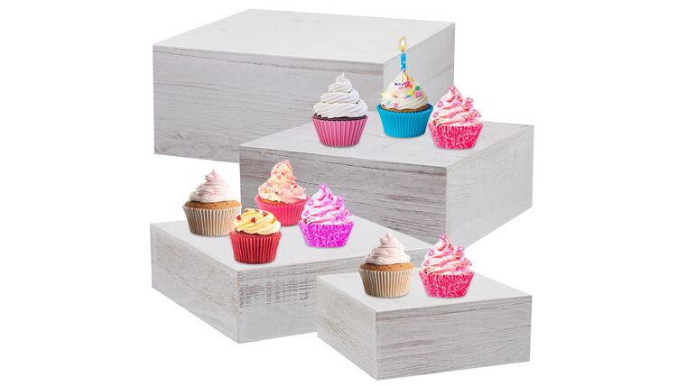 Set Of 4 Wood Display Risers | Vintage White | Rental