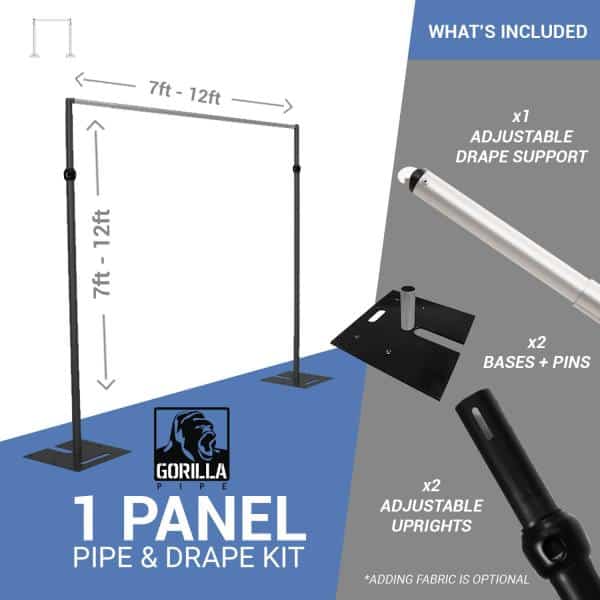 1-Panel Black Anodized Pipe and Drape Kit / Backdrop – 7-12 Feet Tall (Adjustable) | Rental 1-Panel Black Anodized Pipe and Drape Kit / Backdrop – 7-12 Feet Tall (Adjustable) | Rental