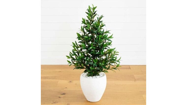 3’ Olive Artificial Tree in White Planter with Metal Stand | Rental
