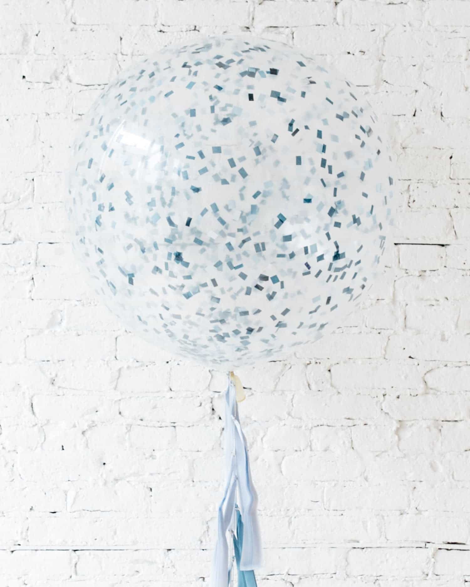 Mixed Blues Confetti Giant Balloon and Ombre Blue Tassel | Purchase