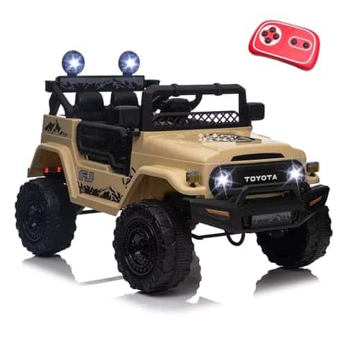 Kerry Yoo 12V Toyota SUV Power Wheels Jeep with Parental Remote Control 4WD Ride on Toys for Kids 4-8 Electric Car to Drive, Spring Suspension, 3 Speeds, LED Lights, Bluetooth- Kha | Rental