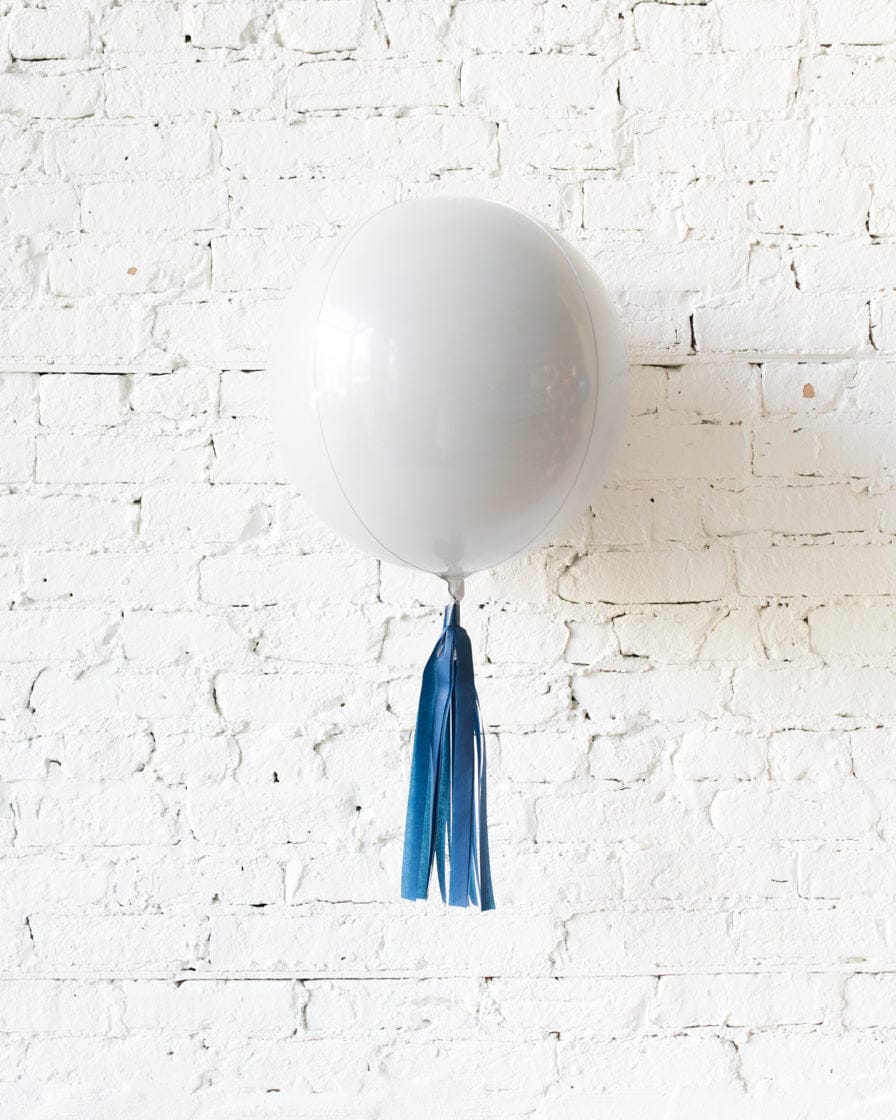 16in White Orb Foil Balloon and Navy Skirt | Rental