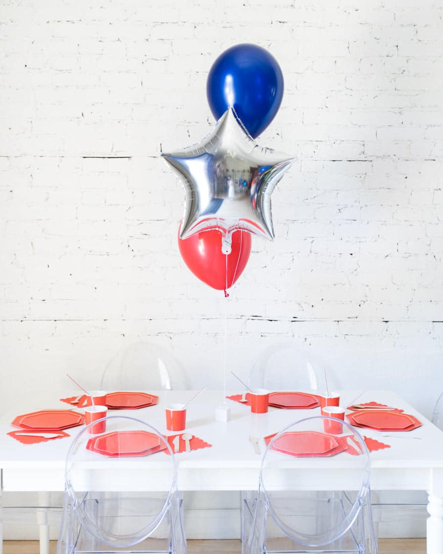 Red, Blue and Silver Palette Foil and 11in Balloons Centerpiece – bouquet of 3 | Rental