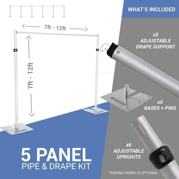 5-Panel Pipe and Drape Kit / Backdrop – 7-12 Feet Tall (Adjustable) | Rental