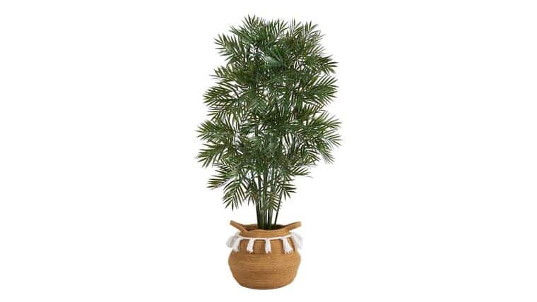 4′ Parlor Palm Artificial Tree in Boho Chic Handmade Natural Cotton Woven Planter with Tassels | Rental 4′ Parlor Palm Artificial Tree in Boho Chic Handmade Natural Cotton Woven Planter with Tassels | Rental
