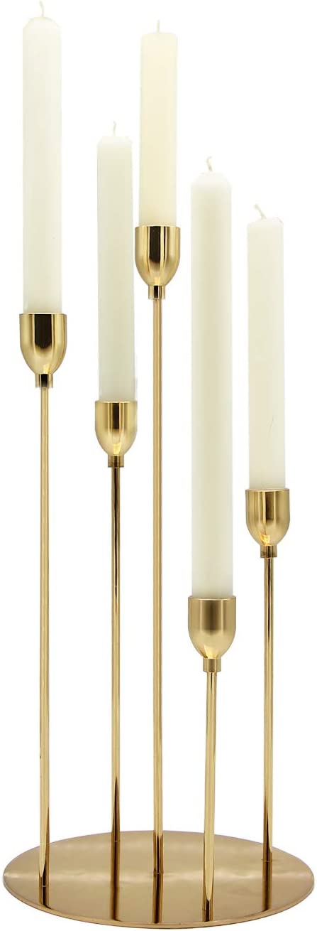 Gold Taper Candle Holders,Metal 5 Arms Candelabra Centerpieces for Christmas Wedding Dinner Table Halloween Decoration（Candle Excluded） | Rental