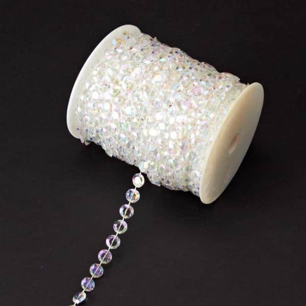 Decostar™ Crystal Iridescent Diamond Cut Beads – Garland Roll – 99ft | Rental