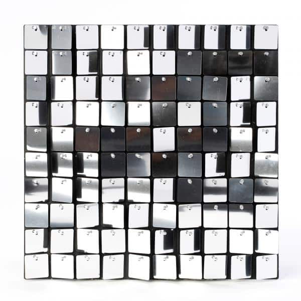 Decostar™ Shimmer Wall Panels w/ Black Backing & Square Sequins – 24 Tiles – Silver | Rental Decostar™ Shimmer Wall Panels w/ Black Backing & Square Sequins – 24 Tiles – Silver | Rental