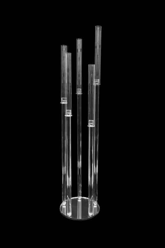 Crystal Cluster Round Glass Candelabra – 5 Pillar – 12″ x 52″ | Rental