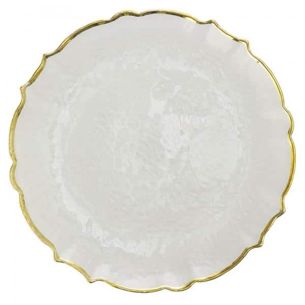 Decostar™ Glass Charger Plate 13″ – Gold Scalloped Edge – 8 Pieces | Rental Decostar™ Glass Charger Plate 13″ – Gold Scalloped Edge – 8 Pieces | Rental