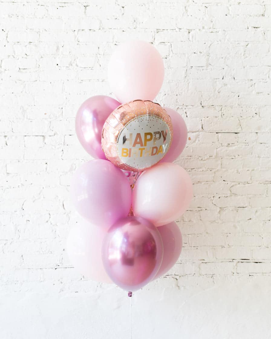 Modern Mauve – Happy Birthday Foil and 11in Balloons – bouquet of 10 | Rental