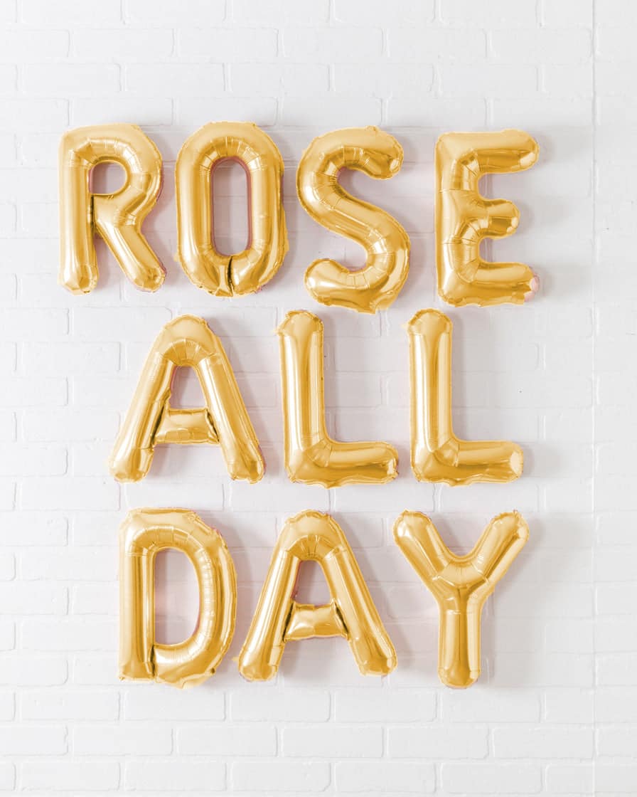 Rosé Bubbles – 16in Gold ROSE ALL DAY Foil Balloon Set | Rental