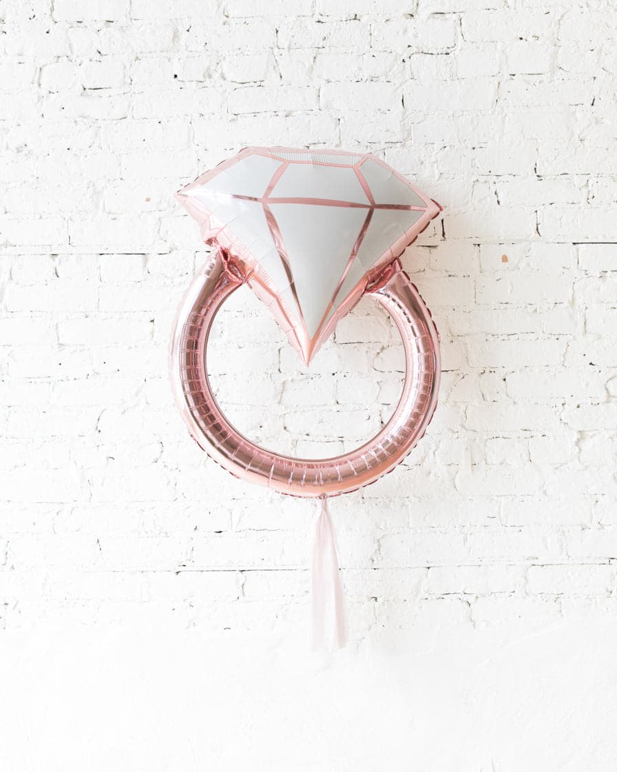 Rose Gold Diamond Ring Foil Balloon with Mauve Skirt | Rental