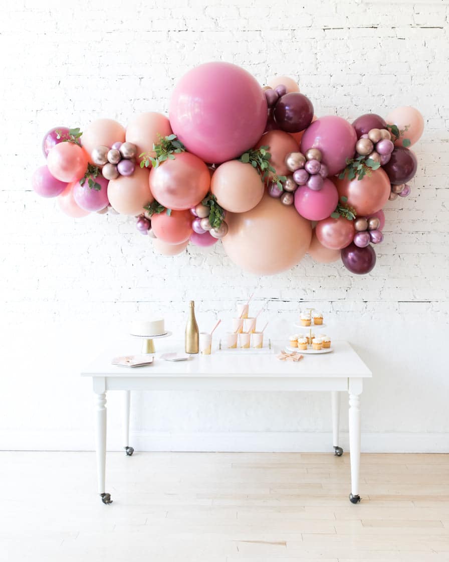 Berry Blush – Backdrop Balloon Garland Install Piece with Greenery/Pampas Grass | Rental