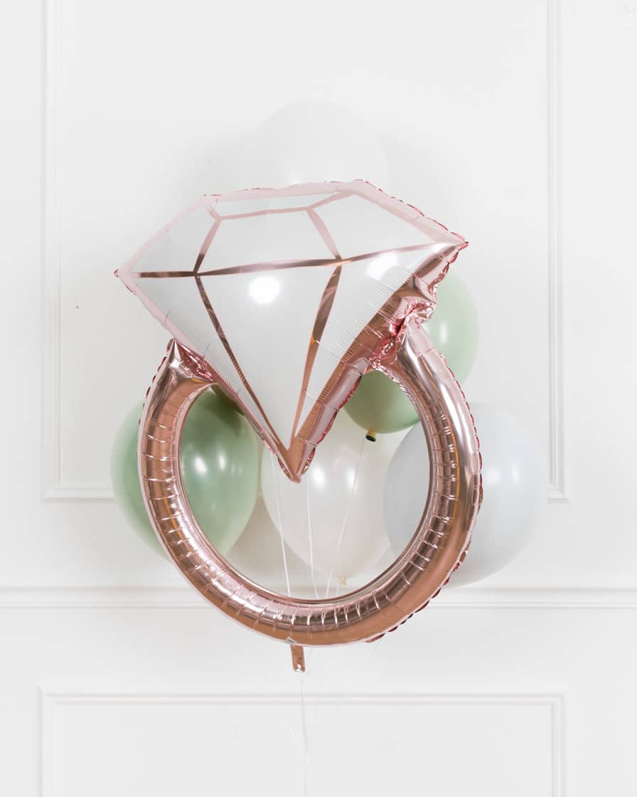 Botanical  – Diamond Ring and 11in Balloons – bouquet of 7 | Rental