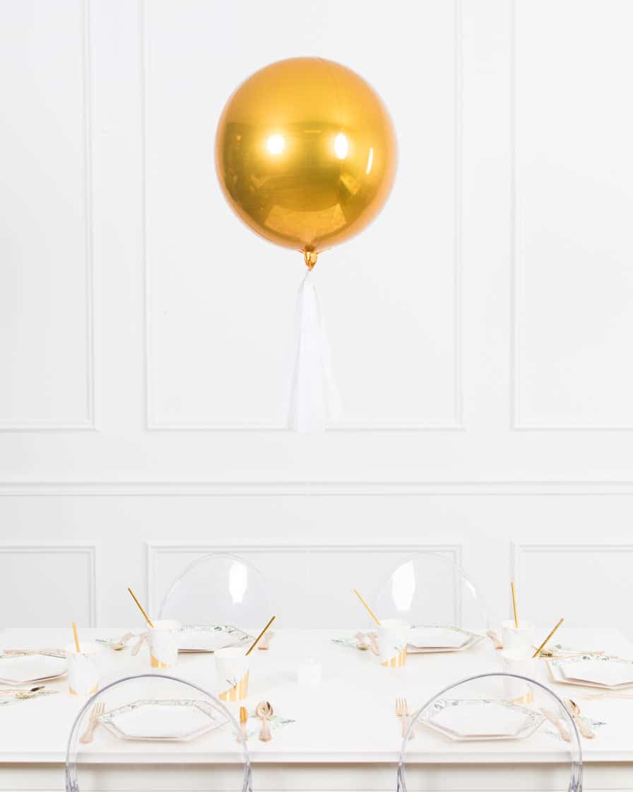 Botanical – 16in Gold Orb Centerpiece with Skirt | Rental
