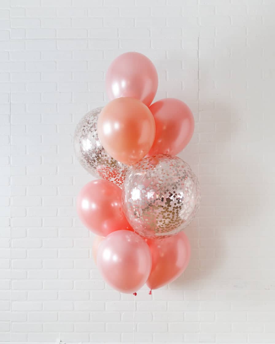 Rosé Bubbles – Confetti and 11in Balloons – bouquet of 10 | Rental