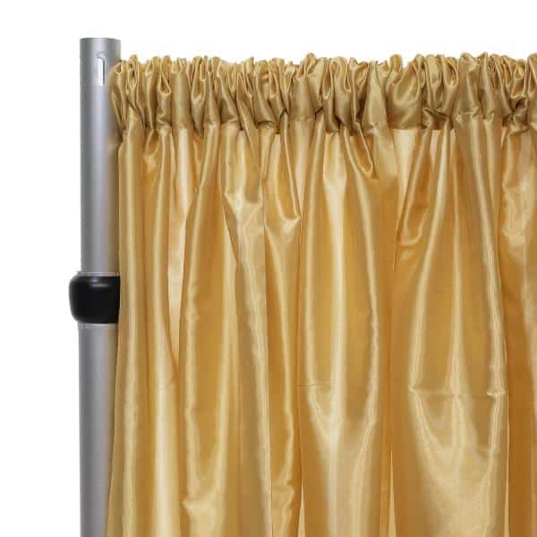 *FR* Taffeta Drape Panel by Eastern Mills 9 1/2 FT Wide w/ 4″ Sewn Rod Pocket – Light Gold | Rental