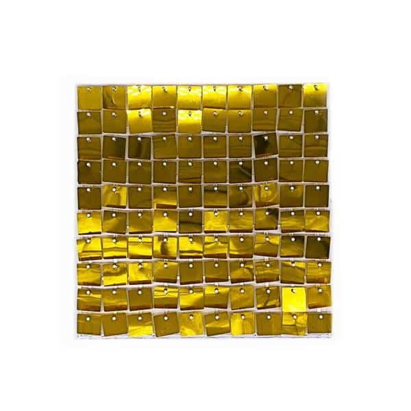 Easy Connect Shimmer Wall Panels w/ Transparent Grid Backing & Square Sequins – 12 Tiles – Gold | Rental Easy Connect Shimmer Wall Panels w/ Transparent Grid Backing & Square Sequins – 12 Tiles – Gold | Rental