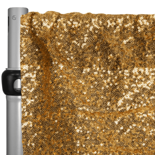 Gold Sequin Backdrop Curtain w/ 4″ Rod Pocket by Eastern Mills – 10ft Long x 4.5ft Wide | Rental