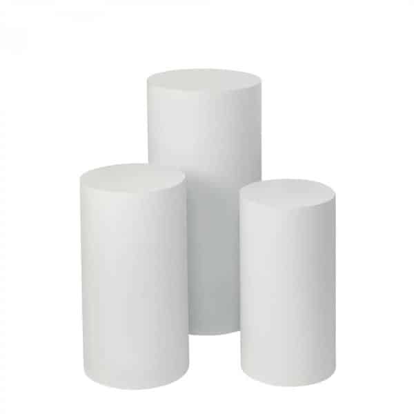 Decostar™ Metal Cylinder Pedestals Display 3pc/set – White | Rental Decostar™ Metal Cylinder Pedestals Display 3pc/set – White | Rental
