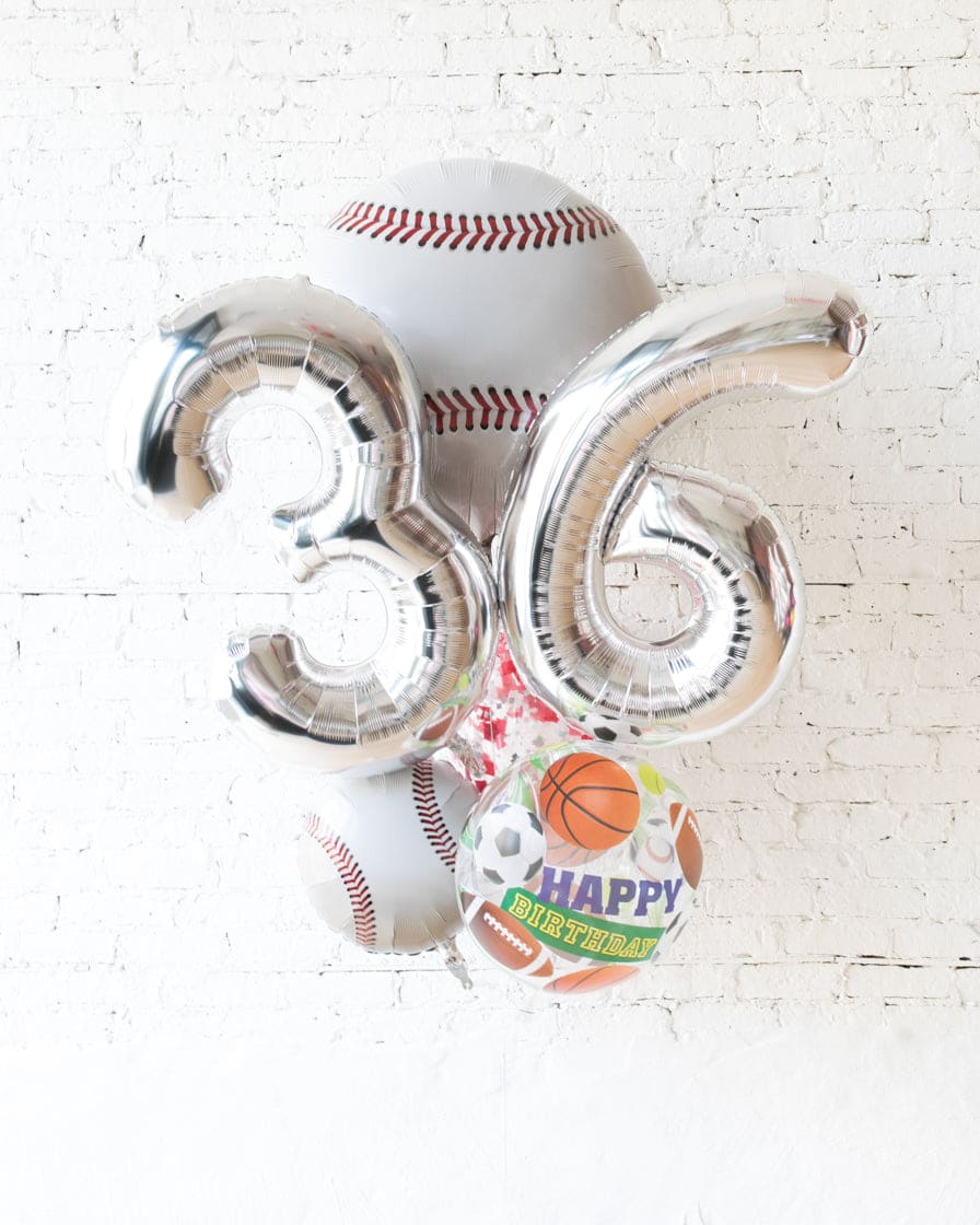 GIFT-Baseball Theme – Double-Digit Number Balloon Bouquet | Rental