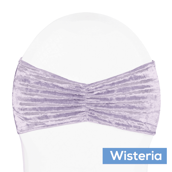 Premade Velvet Ruffle Stretch Chair Band – Wisteria | Rental