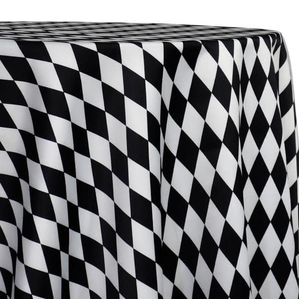 Harlequin Print (Lamour) Table Linen in Black | Rental Harlequin Print (Lamour) Table Linen in Black | Rental