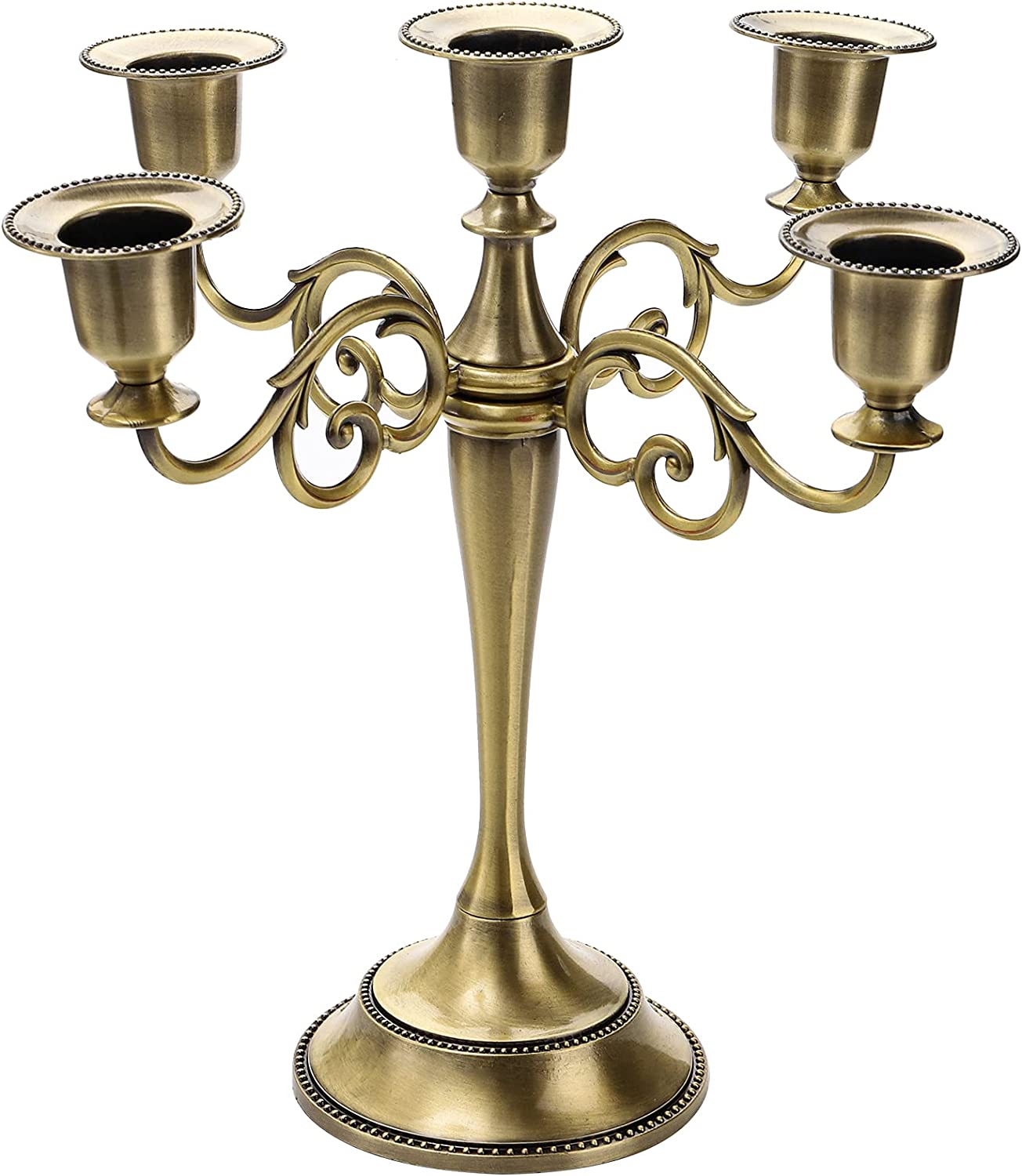 5 Arm Candelabra, 10.4 Inch Antique Bronze Candle Holder Bronze Candelabra Candlestick Holder for 1 Inch Diameter Pillar Candles, Taper Candles Holder, Candelabra Decoration, Wedding | Rental